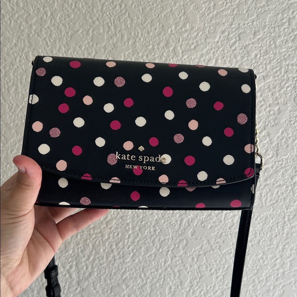 Kate Spade Black Crossbody with Pink and White Dots